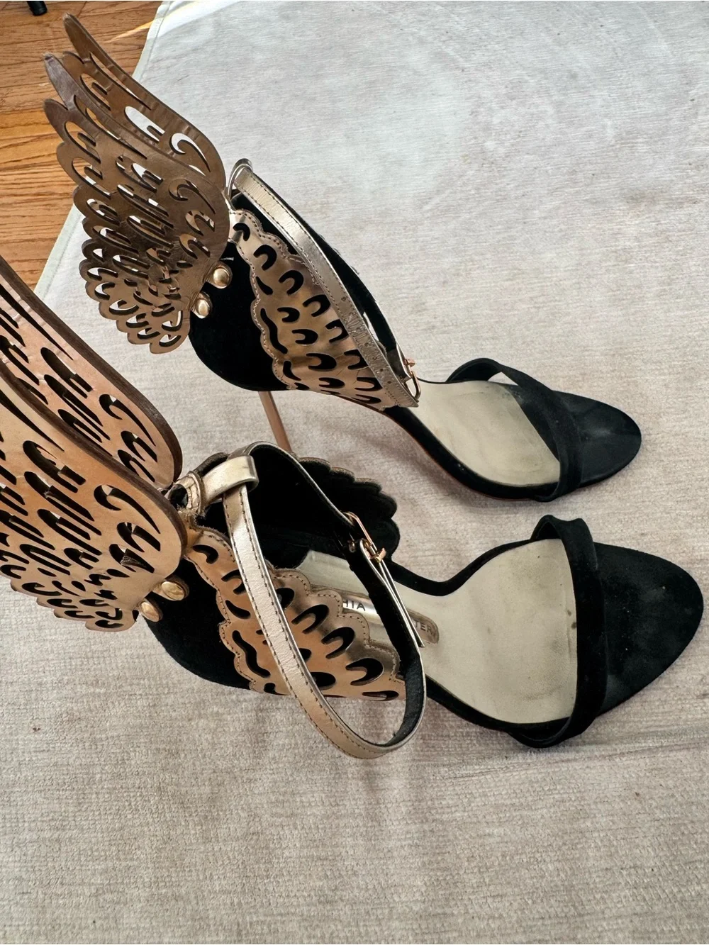 Sophia Webster Black and Rose Gold Wing-Embellished Stiletto Sandals